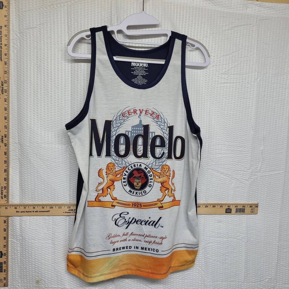 Modelo‎ Especial Beer Graphic Tank Top Mens Medium Navy Blue White Sleeveless
